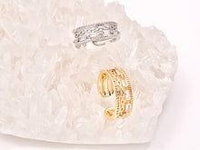 Load image into Gallery viewer, Vibrant Quadruple Quad CZ Pave Baguette Link Rings in 18K gold or Silver Plated Copper 4 pcs
