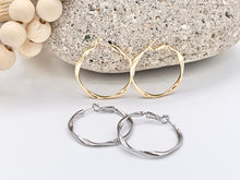 Load image into Gallery viewer, Gold Silver Wavy Ribboned Earring Hoops in 18K Gold or Silver Plated Twisted Ribbon Wavy Hoop Earring Over Copper 3 pairs
