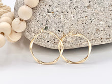 Load image into Gallery viewer, Gold Silver Wavy Ribboned Earring Hoops in 18K Gold or Silver Plated Twisted Ribbon Wavy Hoop Earring Over Copper 3 pairs
