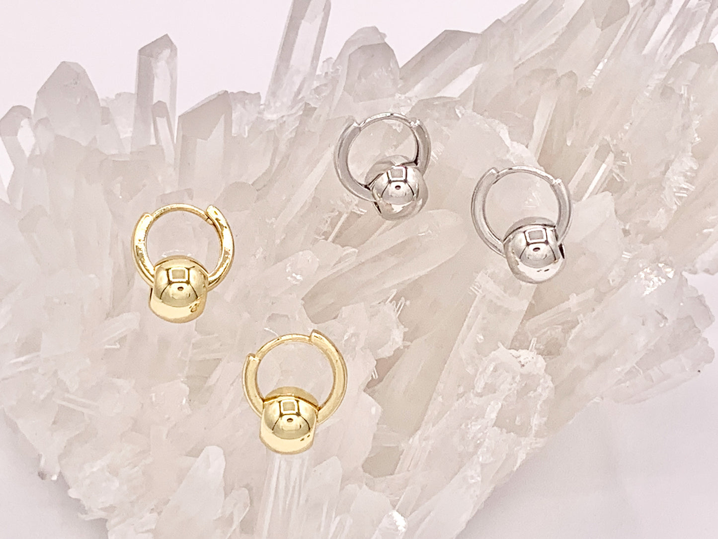 Pendientes colgantes con cuentas de agujero grande, chapados en oro real/platino de 18 quilates, Huggies, 3 pares