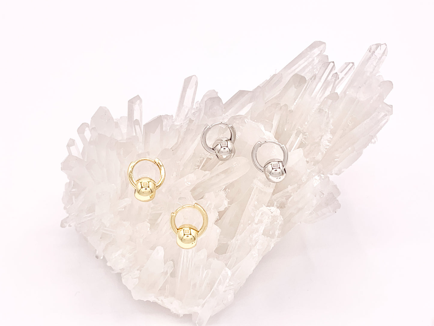 Pendientes colgantes con cuentas de agujero grande, chapados en oro real/platino de 18 quilates, Huggies, 3 pares