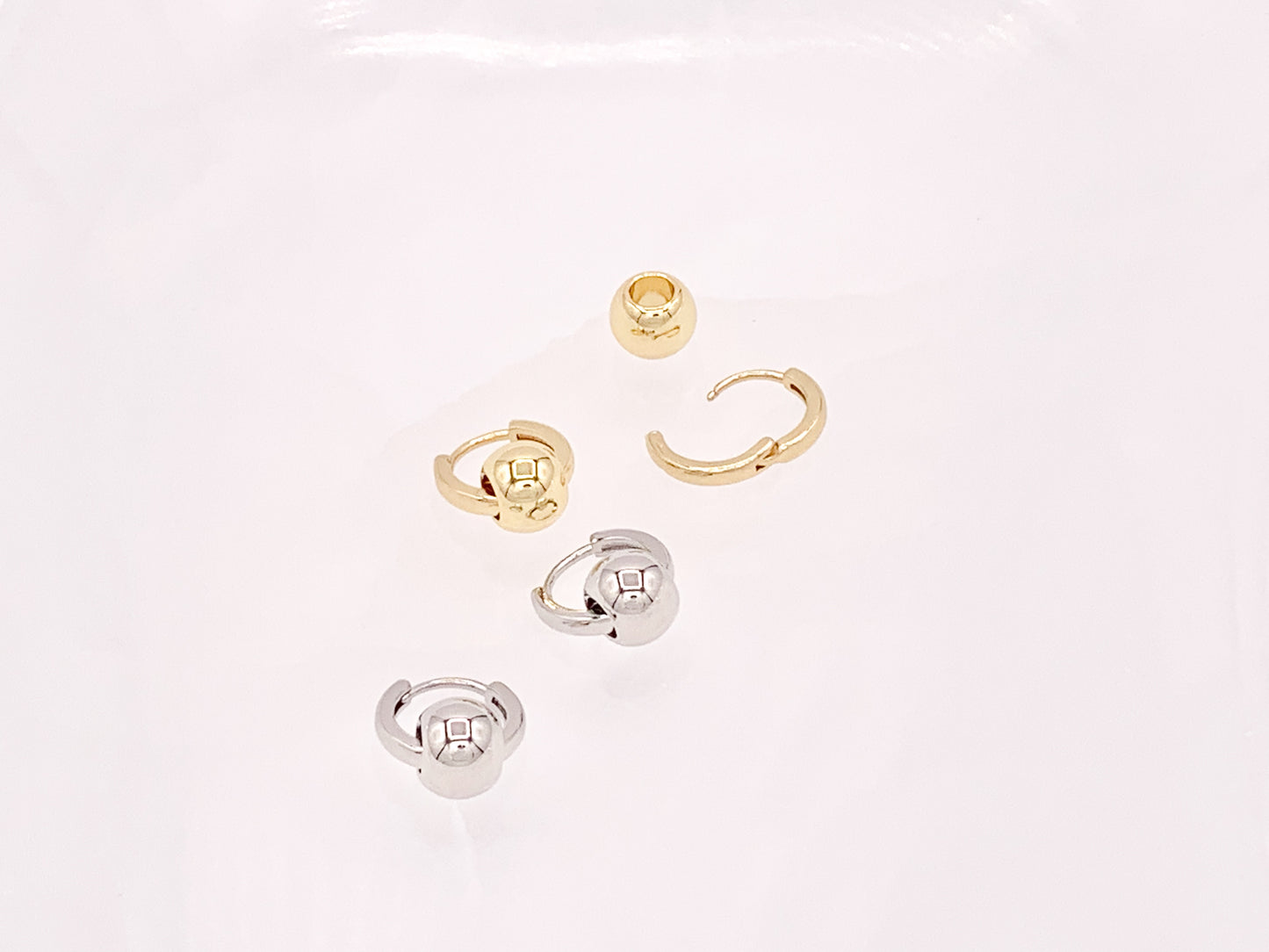 Pendientes colgantes con cuentas de agujero grande, chapados en oro real/platino de 18 quilates, Huggies, 3 pares