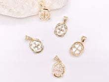 Load image into Gallery viewer, Religious Cross Oval Pendants with White Lip Shell Base CZ Pave Rhinestones in 18K Gold/Silver plated over Copper 5 pcs
