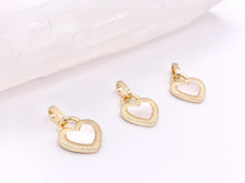 Load image into Gallery viewer, Gold Heart Charm Pendants in Red Enamel or White Shell in 18K Gold Plated Copper 6 pcs
