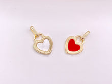 Load image into Gallery viewer, Gold Heart Charm Pendants in Red Enamel or White Shell in 18K Gold Plated Copper 6 pcs
