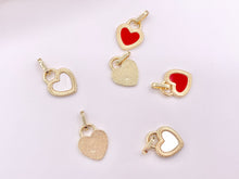 Load image into Gallery viewer, Gold Heart Charm Pendants in Red Enamel or White Shell in 18K Gold Plated Copper 6 pcs
