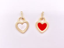 Load image into Gallery viewer, Gold Heart Charm Pendants in Red Enamel or White Shell in 18K Gold Plated Copper 6 pcs
