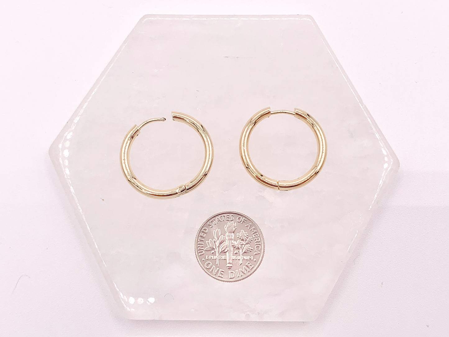 18K Gold Plated Simple Every Day Minimalist 23mm Hoop Huggie Earring Over Copper 5 pairs