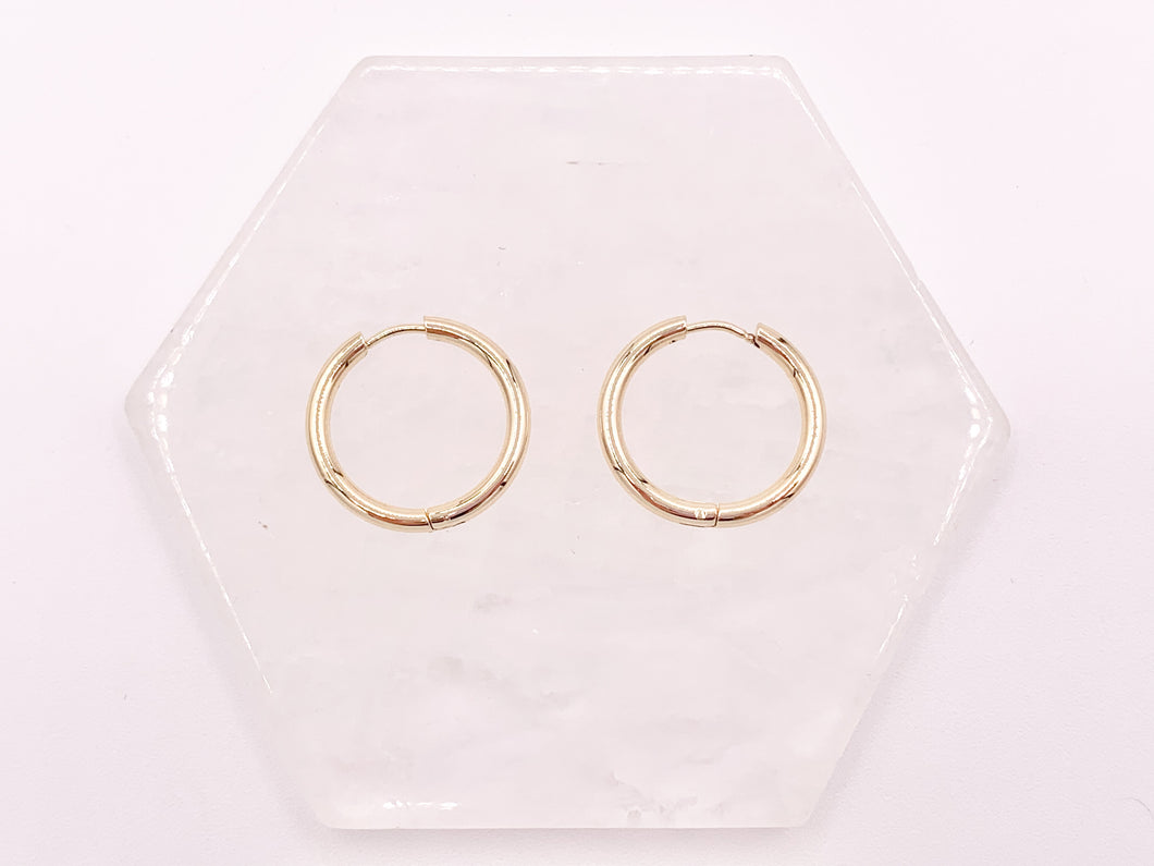 18K Gold Plated Simple Every Day Minimalist 23mm Hoop Huggie Earring Over Copper 5 pairs