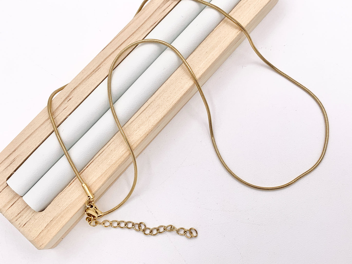 Delicate Round Snake Chain 1mm Necklace Gold Plated Stainless Steel Dainty Flexible Minimalist Finished Necklace 17" with Extension Link 5pcs