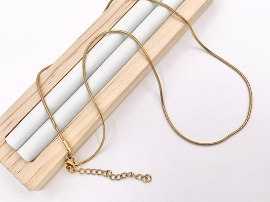 Delicate Round Snake Chain 1mm Necklace Gold Plated Stainless Steel Dainty Flexible Minimalist Finished Necklace 17" with Extension Link 5pcs