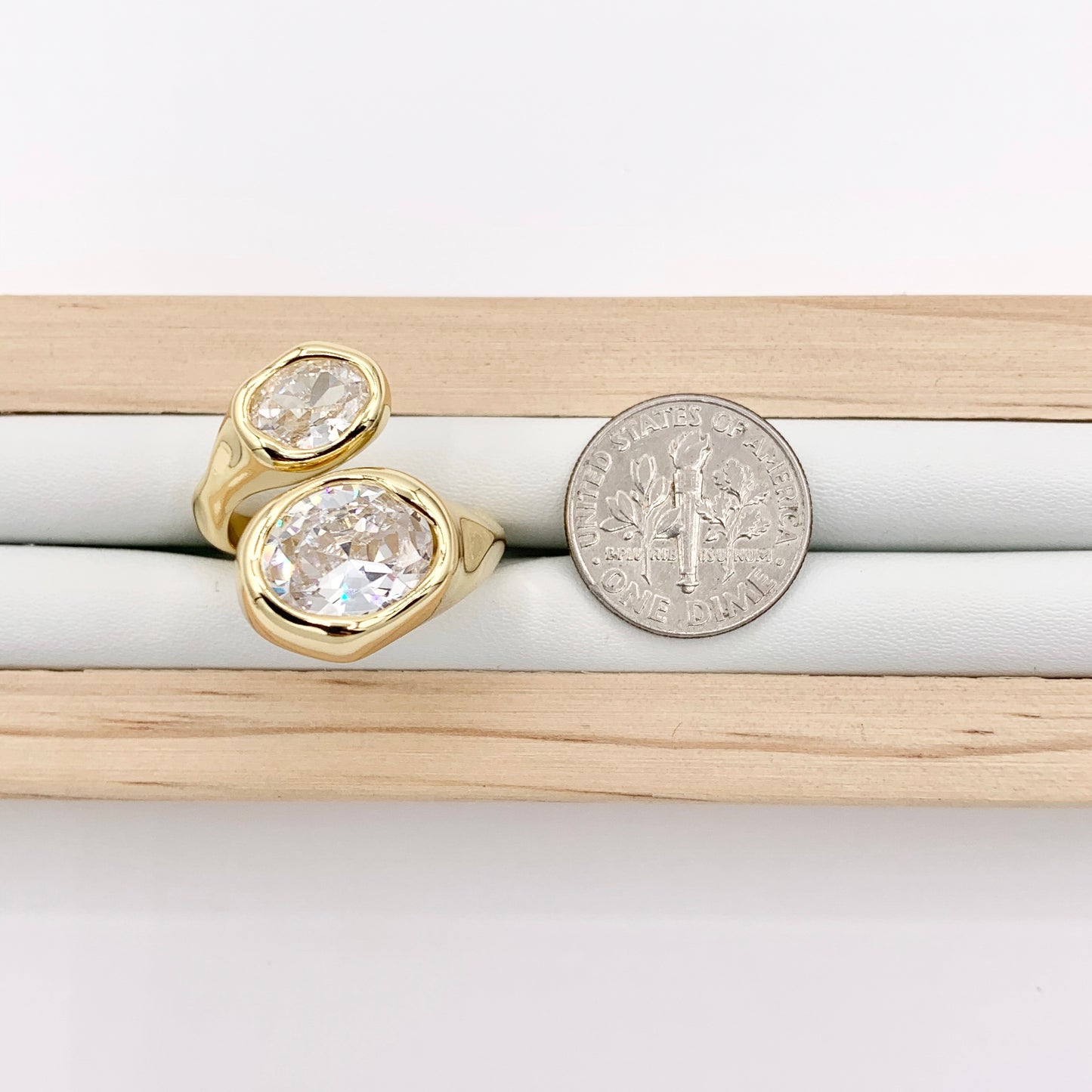 Beautiful Eye Catching Soldered Cubic Zirconia Bypass Adjustable Rings in 18K Gold and Silver Plated Copper 4 pcs