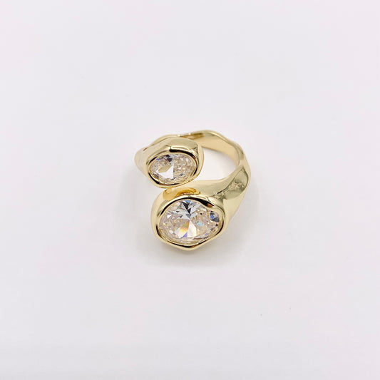 Beautiful Eye Catching Soldered Cubic Zirconia Bypass Adjustable Rings in 18K Gold and Silver Plated Copper 4 pcs