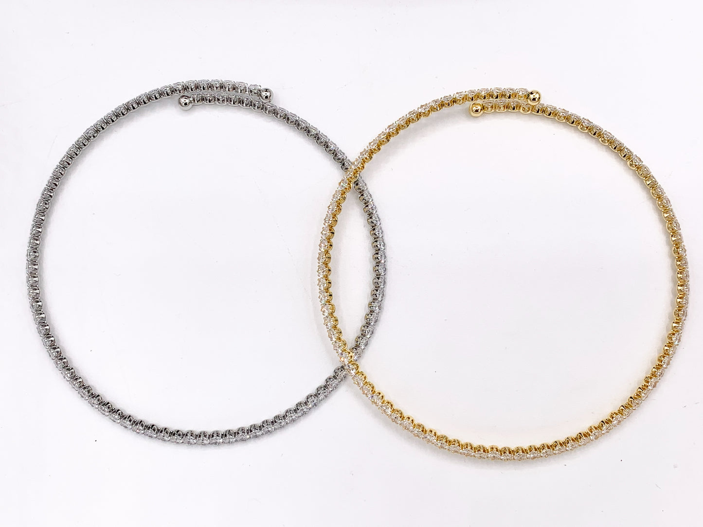 Solitaire Tennis Choker Flexible 18K Gold/Platinum Plated Minimalist Fancy Round Solitaire Tennis Choker 2 pcs