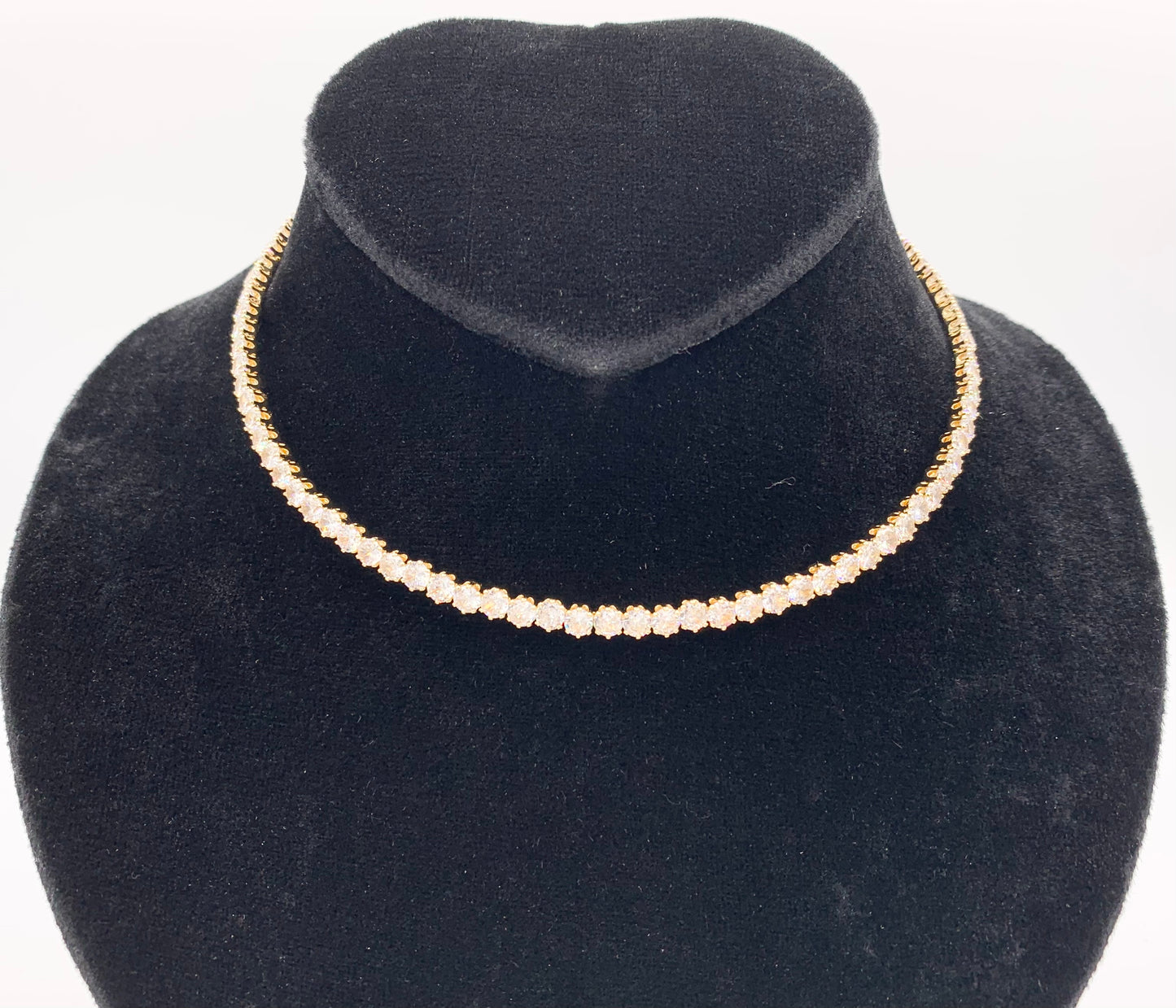 Solitaire Tennis Choker Flexible 18K Gold/Platinum Plated Minimalist Fancy Round Solitaire Tennis Choker 2 pcs