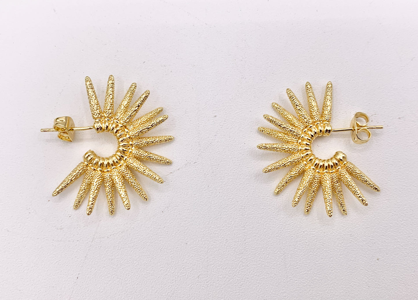 Spike Spiked Semi Sunburst Textured Earring Hoops in 18K Gold Plated Copper 3 pairs