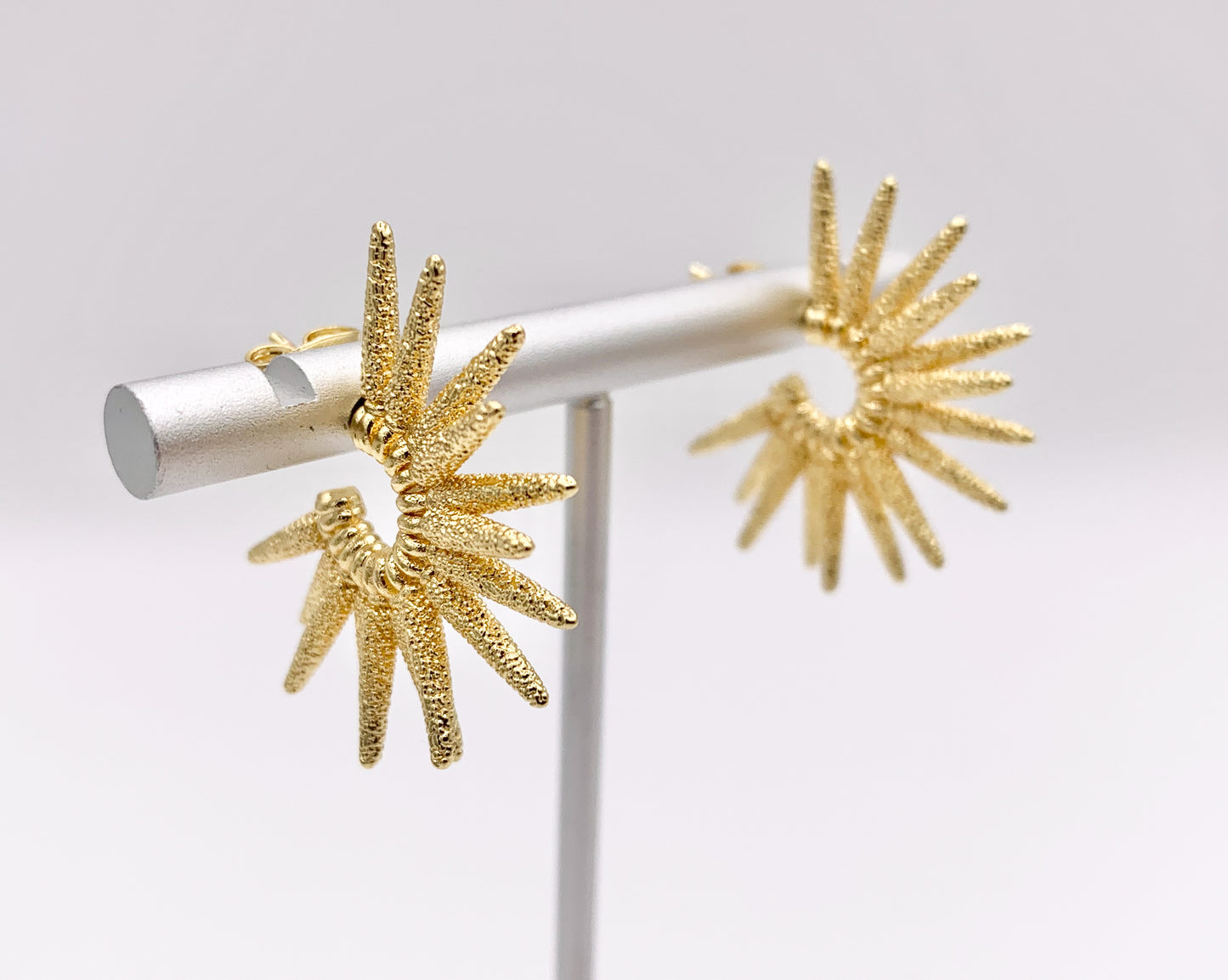 Spike Spiked Semi Sunburst Textured Earring Hoops in 18K Gold Plated Copper 3 pairs