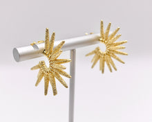 Load image into Gallery viewer, Spike Spiked Semi Sunburst Textured Earring Hoops in 18K Gold Plated Copper 3 pairs
