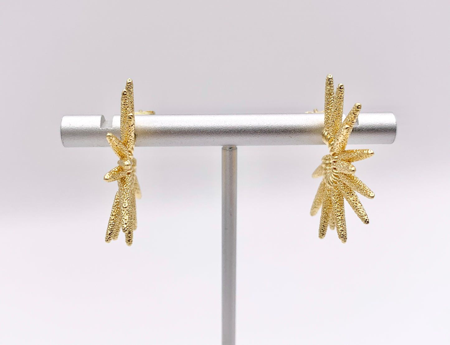 Spike Spiked Semi Sunburst Textured Earring Hoops in 18K Gold Plated Copper 3 pairs