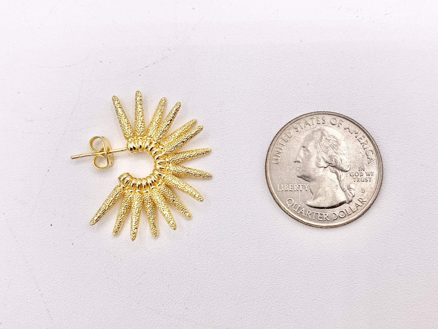 Spike Spiked Semi Sunburst Textured Earring Hoops in 18K Gold Plated Copper 3 pairs