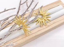 Load image into Gallery viewer, Spike Spiked Semi Sunburst Textured Earring Hoops in 18K Gold Plated Copper 3 pairs
