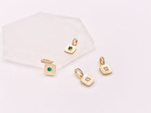 Load image into Gallery viewer, Dainty Emerald Diamond Rhinestone CZ Square Pendants with a Open Bail in 18K Gold plated Copper 6 pcs
