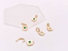 Load image into Gallery viewer, Dainty Emerald Diamond Rhinestone CZ Square Pendants with a Open Bail in 18K Gold plated Copper 6 pcs
