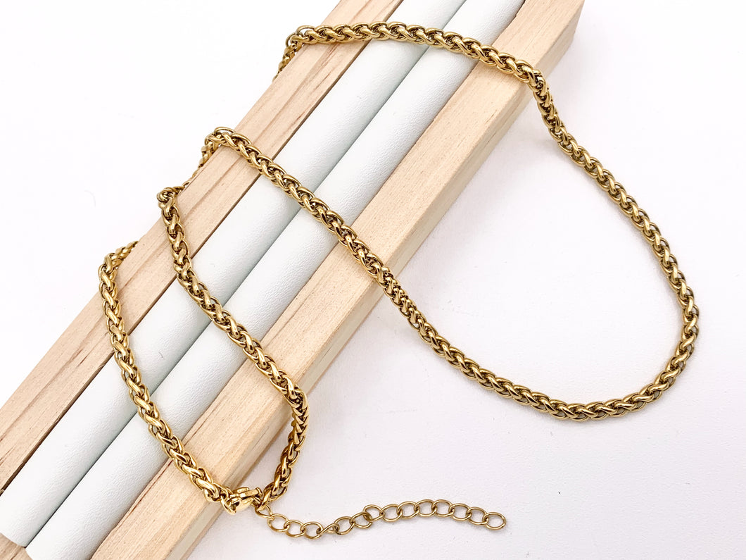 Roped Chain 3mm Necklace Gold Plated Stainless Steel Dainty Flexible Minimalist Finished Necklace 17