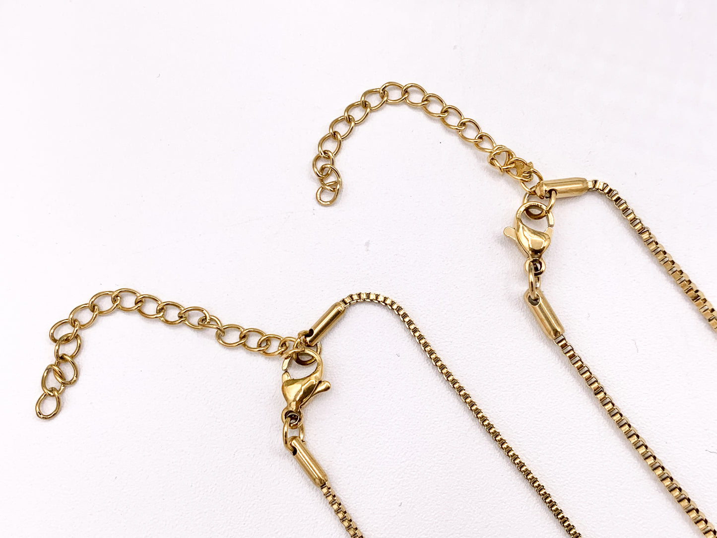 Delicate Box Chain Necklace Gold Plated Stainless Steel Dainty Flexible Minimalist Finished Necklace 17" with Extension Link 5pc