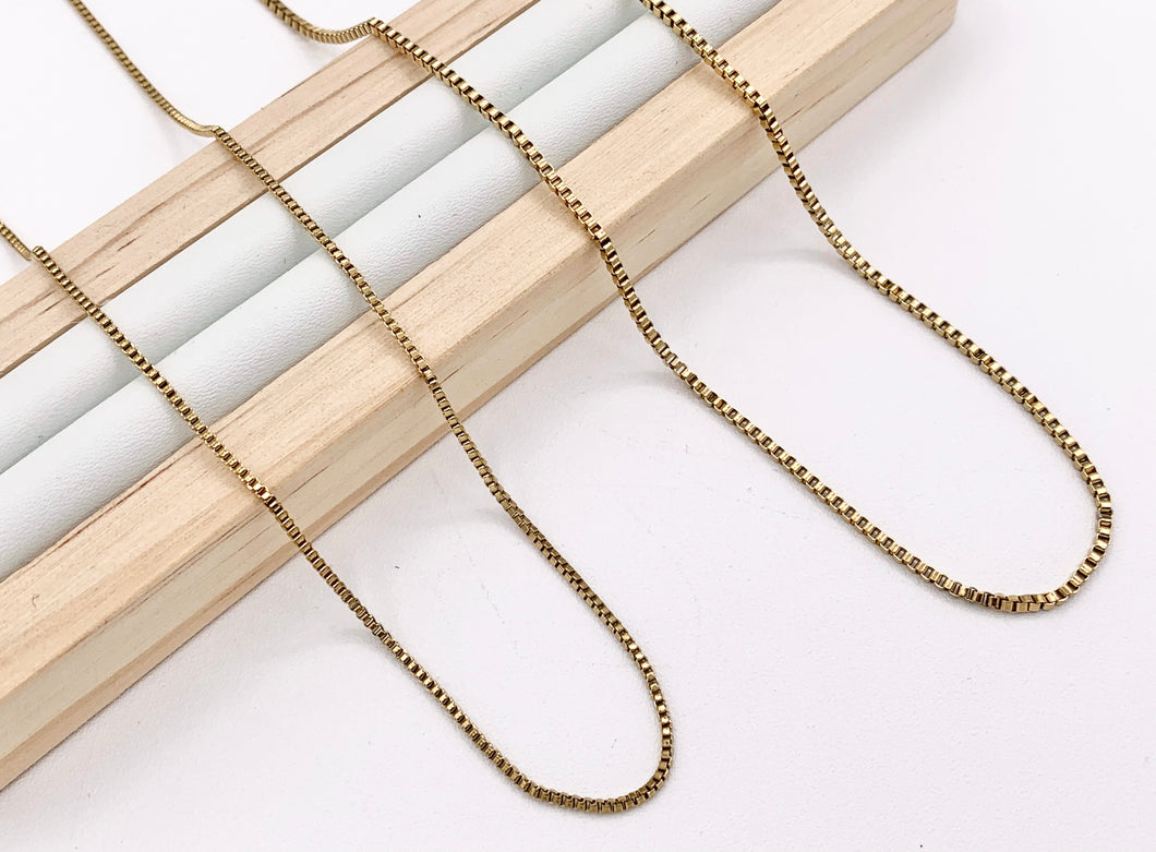 Delicate Box Chain Necklace Gold Plated Stainless Steel Dainty Flexible Minimalist Finished Necklace 17