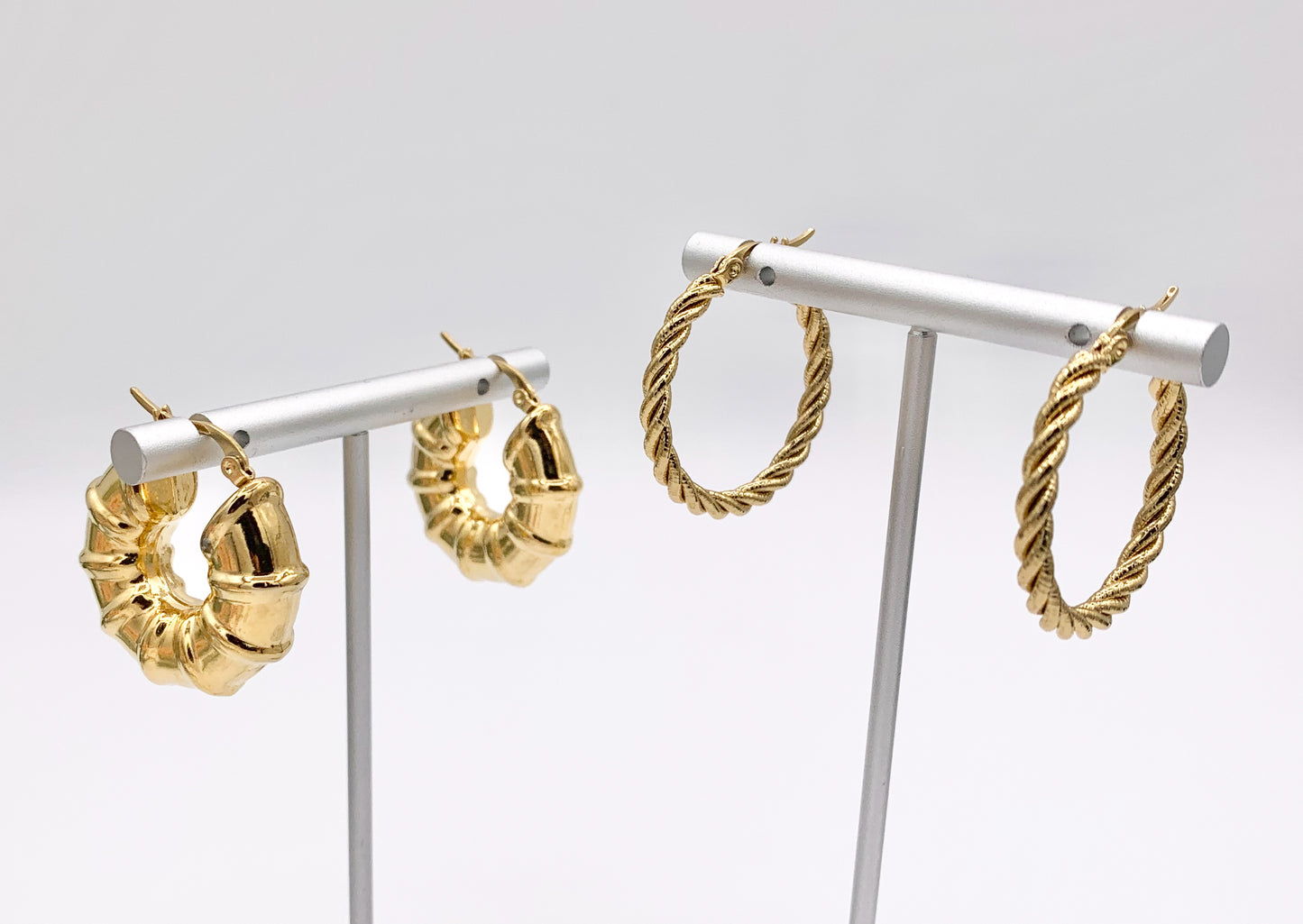 Stainless Steel Round Hoops Hinge Back Earrings in 18K Gold plated Stainless Steel 3-4 pairs