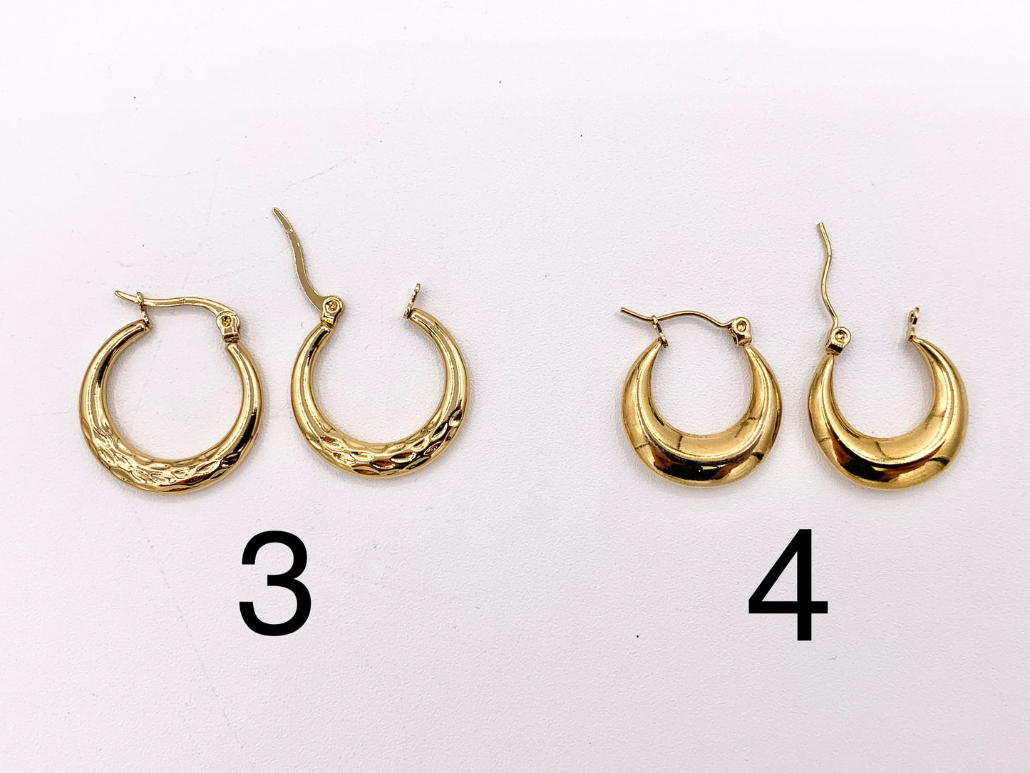 Stainless Steel Round Hoops Hinge Back Earrings in 18K Gold plated Stainless Steel 3-4 pairs