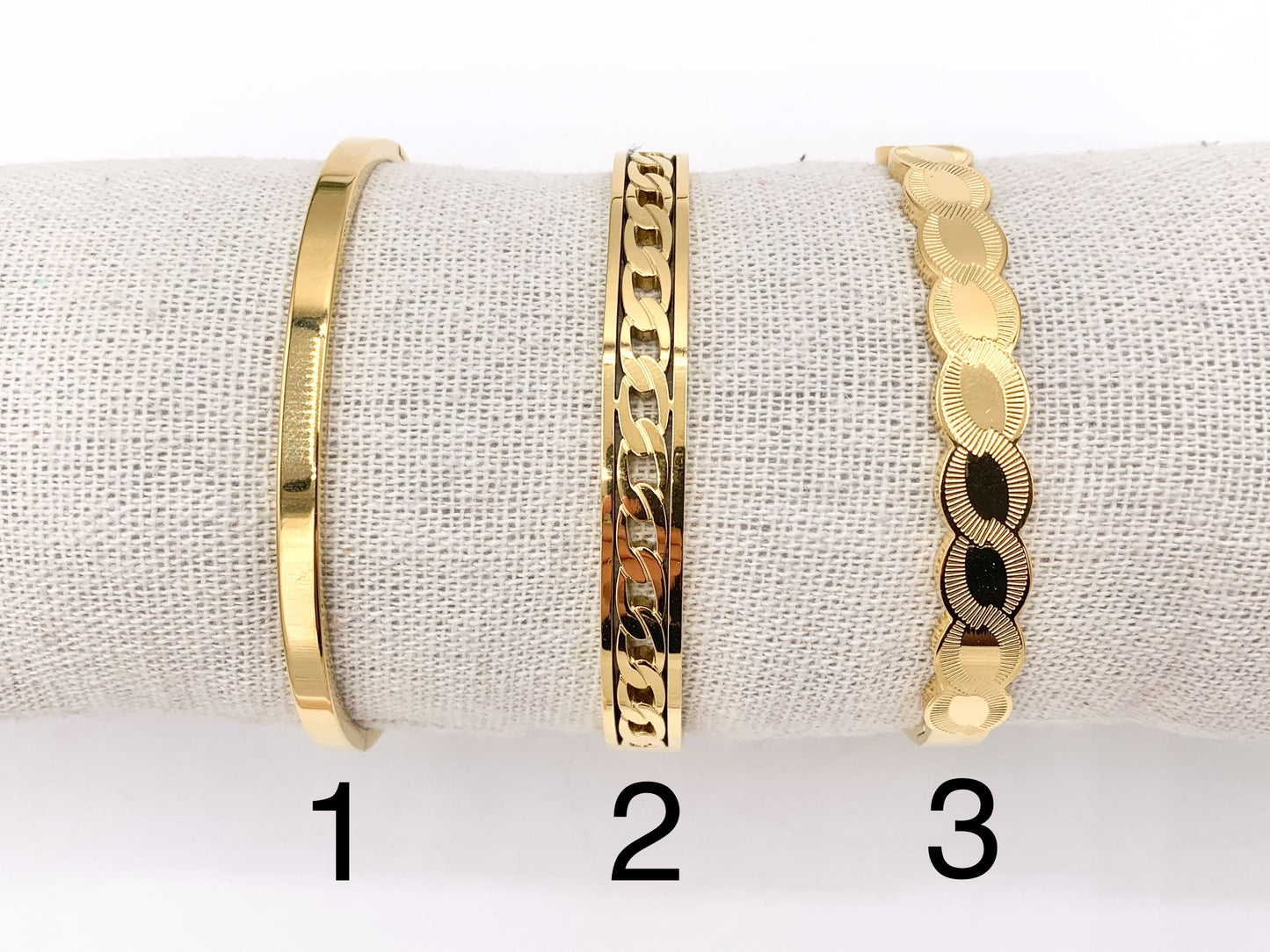 7 " Stainless Steel Bracelets Twist Plain Braided Close Bangles in 18K Gold plated Stainless Steel 2 pcs