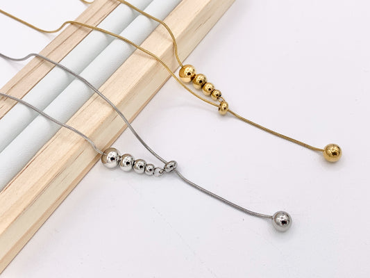 Delicate Slide Graduated Beaded Snake Chain Necklace Gold/Silver Plated Stainless Steel Minimalist Finished Necklace 16" with Extension Link 1 PC