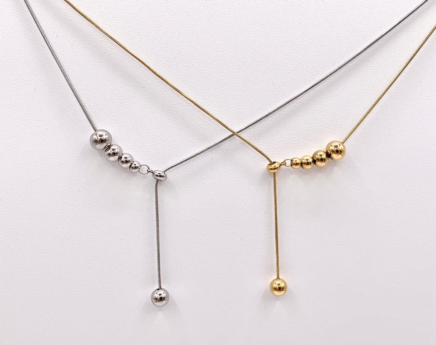 Delicate Slide Graduated Beaded Snake Chain Necklace Gold/Silver Plated Stainless Steel Minimalist Finished Necklace 16" with Extension Link 1 PC