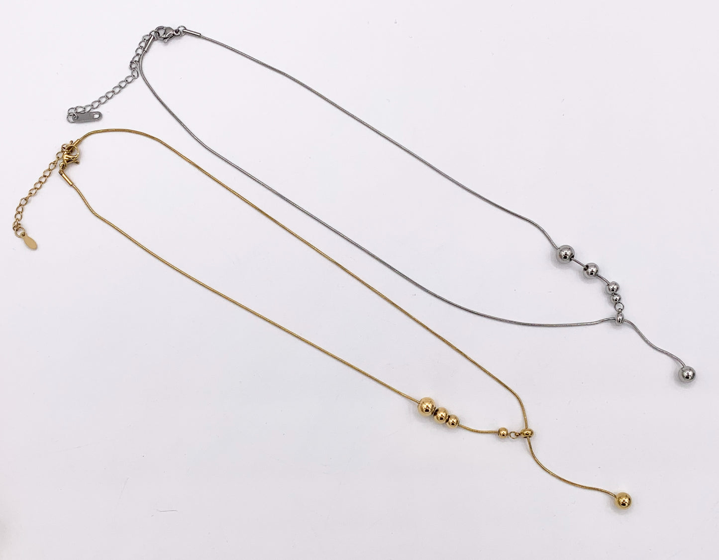 Delicate Slide Graduated Beaded Snake Chain Necklace Gold/Silver Plated Stainless Steel Minimalist Finished Necklace 16" with Extension Link 1 PC