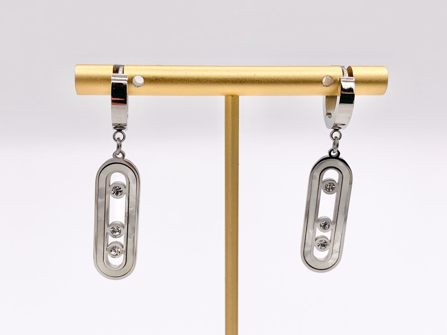 Stainless Steel Shell Acetate Double Circle Loop Oval Paperclip Earring Dangle Huggies in Silver plated Stainless Steel 3 pairs