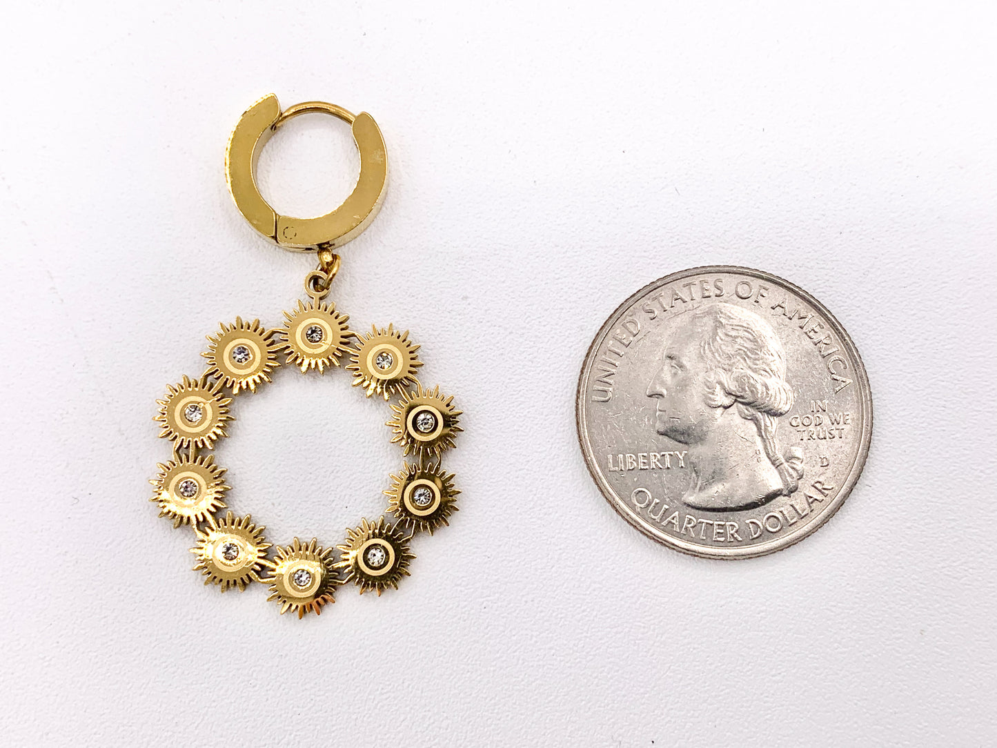 Stainless Steel Sunburst Circle Earring Dangle Huggies in 18K Gold plated Stainless Steel 3 pairs