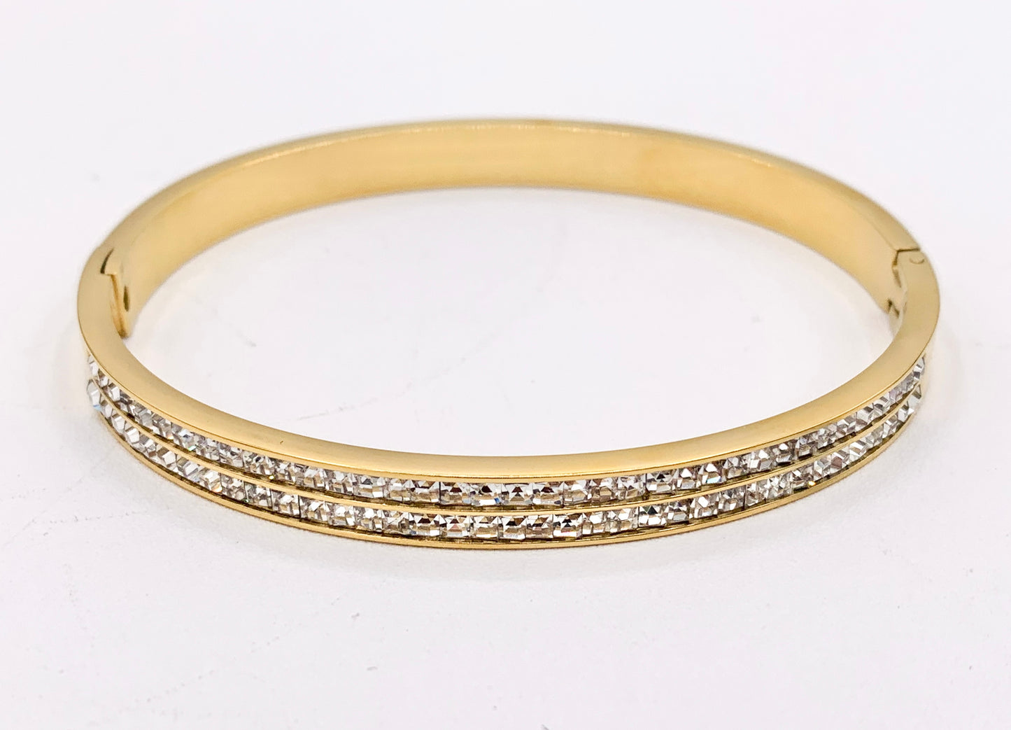 7 " Stainless Steel Bracelets CZ Multi Shell Acetate White Twist Coin Rhinestone Close Bangles in 18K Gold plated Stainless Steel 2pcs