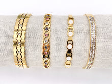 Cargar imagen en el visor de la galería, 7 &quot; Stainless Steel Bracelets CZ Multi Shell Acetate White Twist Coin Rhinestone Close Bangles in 18K Gold plated Stainless Steel 2pcs
