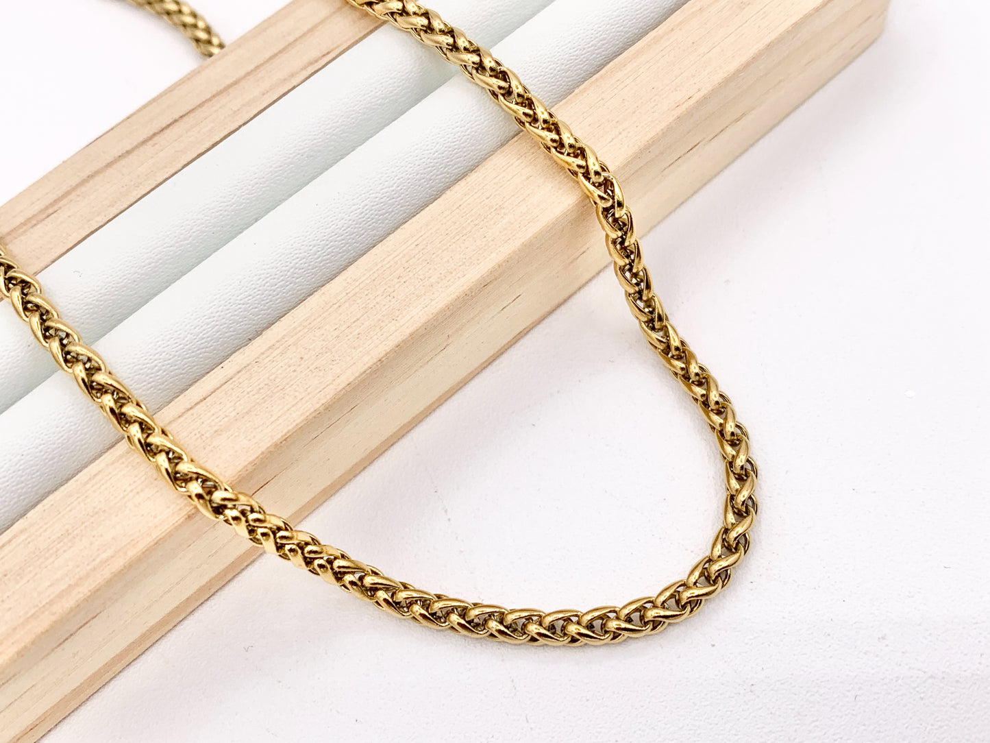 Roped Chain 3mm Necklace Gold Plated Stainless Steel Dainty Flexible Minimalist Finished Necklace 17" with Extension Link 5 pcs