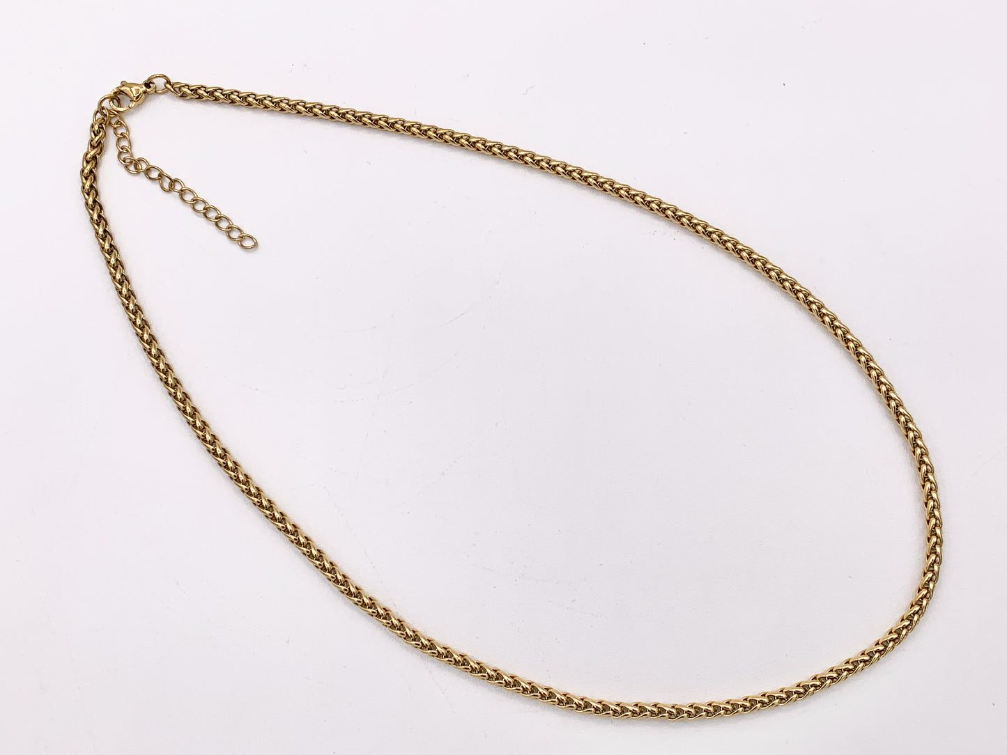 Roped Chain 3mm Necklace Gold Plated Stainless Steel Dainty Flexible Minimalist Finished Necklace 17" with Extension Link 5 pcs