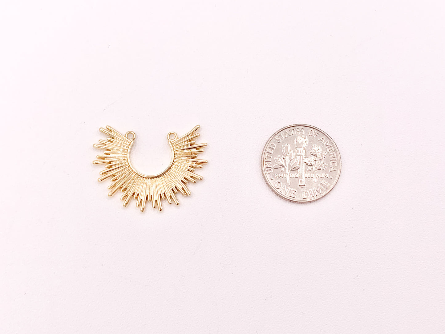 Real Gold 18K Plated Sunburst Sun Burst Top Drilled 2 Loop Charm Earring Jewelry Component 8 pcs
