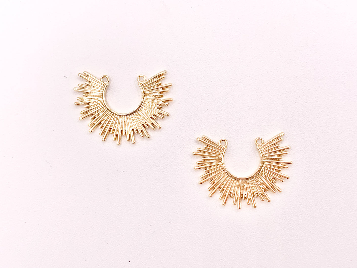 Real Gold 18K Plated Sunburst Sun Burst Top Drilled 2 Loop Charm Earring Jewelry Component 8 pcs