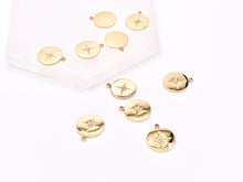 Load image into Gallery viewer, Adorable Starburst Coin Circle Charms with CZ Pave in 18K Gold plated Copper 10 pcs
