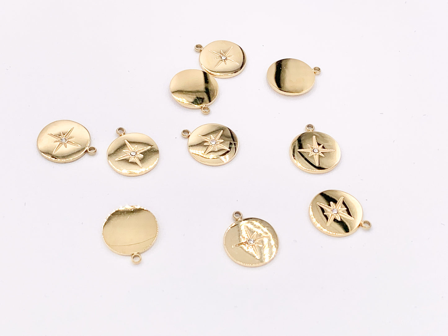 Adorable Starburst Coin Circle Charms with CZ Pave in 18K Gold plated Copper 10 pcs