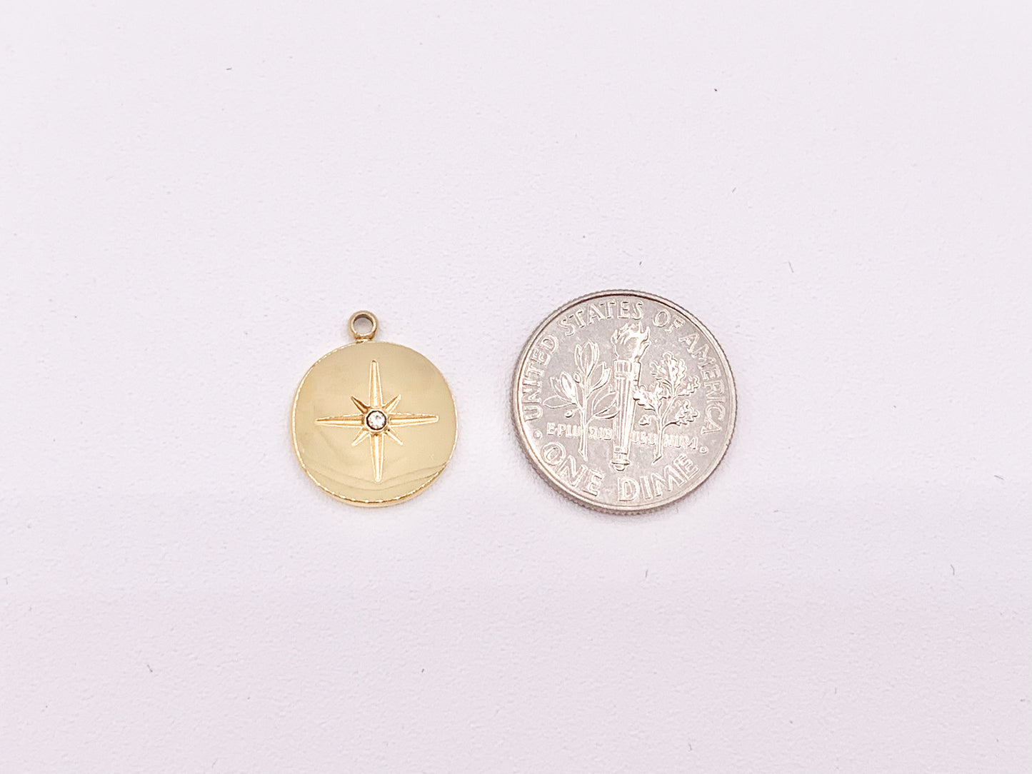 Adorable Starburst Coin Circle Charms with CZ Pave in 18K Gold plated Copper 10 pcs