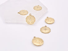 Load image into Gallery viewer, Charming Starburst Coin Circle Charms with CZ Pave in 18K Gold plated Copper 10pcs
