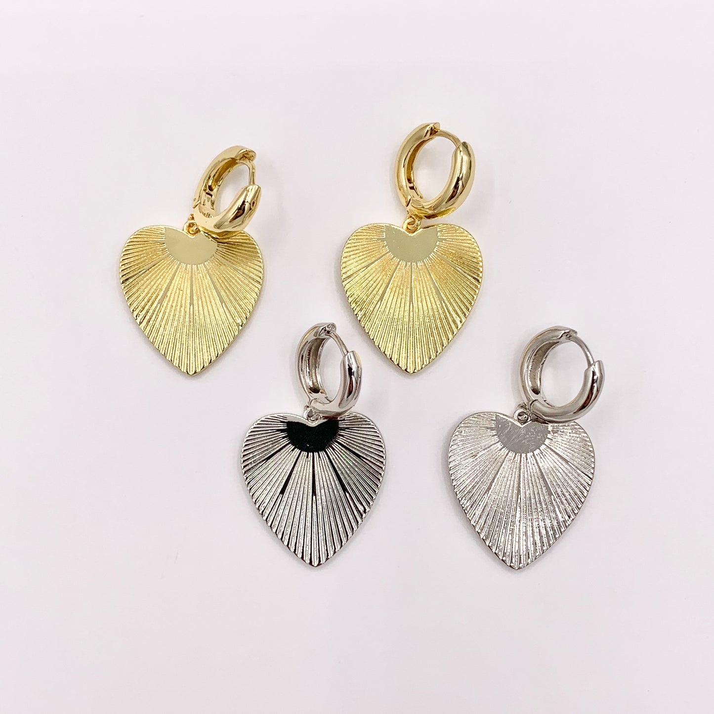 Statement Dangle Heart Earrings Huggies in 18K Gold or Silver Plated Copper 3 pairs
