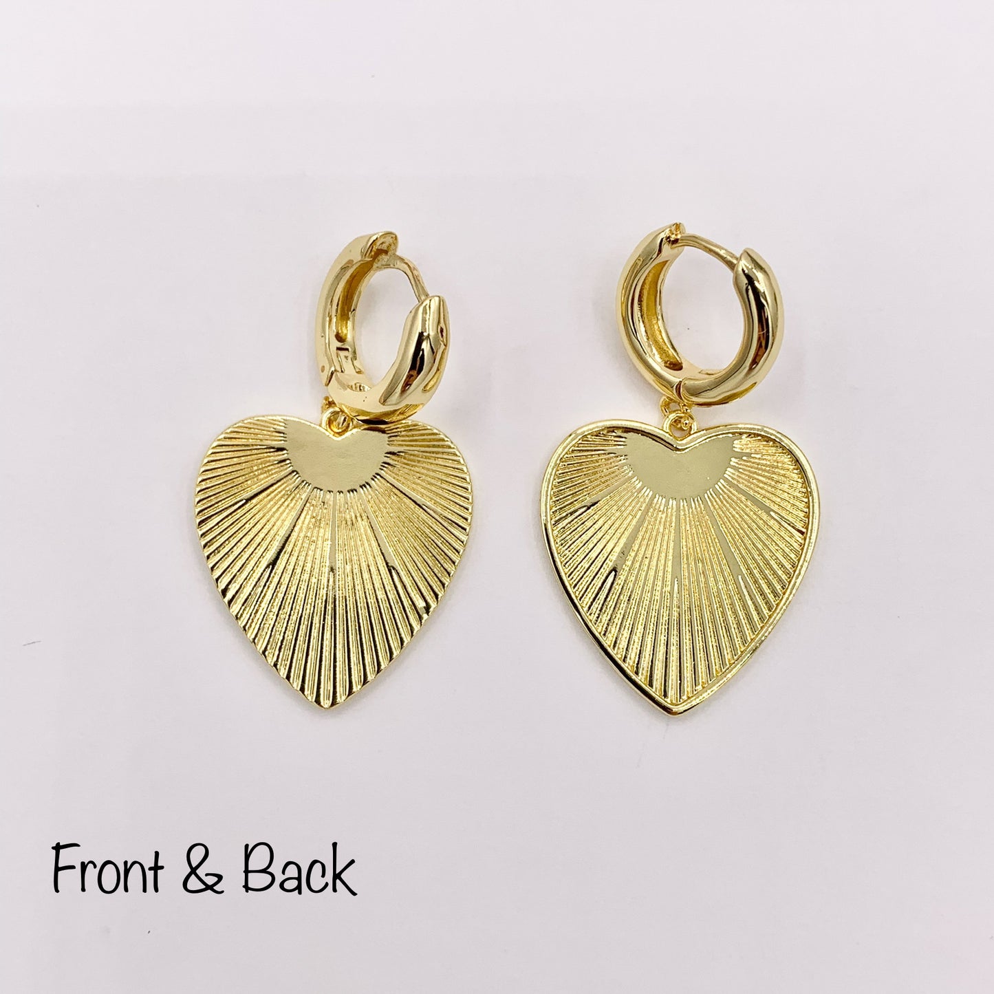 Statement Dangle Heart Earrings Huggies in 18K Gold or Silver Plated Copper 3 pairs